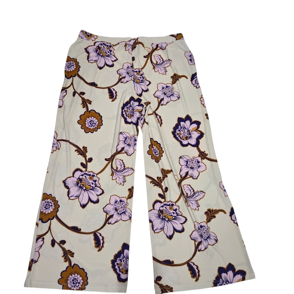 Dennis by Dennis Basso Pants Womens XL Cream Floral NWOT Lightweight Wide Leg